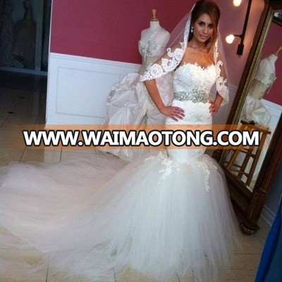 ZH3368G Vestido de noiva Sexy Sweetheart Mermaid Wedding dresses White Lace Appliques Beaded Crystal Arabic Bridal Wedding Gowns