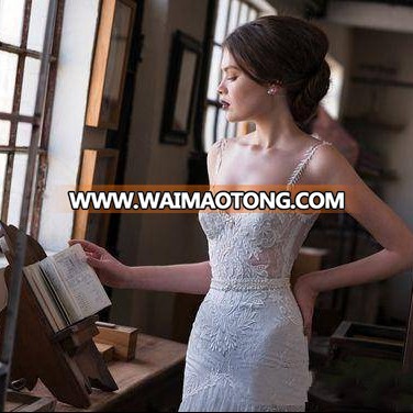 ZH3840G Garden Civil Wedding Dresses 2018 Couture Spaghetti Lace Beaded Elegant Full length A Line Vintage 1920s Bridal Gowns