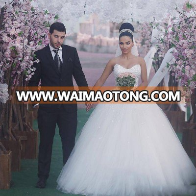 ZH3369G Luxury Sweetheart Sleeveless Plearls Beading Ball-Gown Wedding Dresses Glamorous Wedding Bridal Gowns White Sweep Train