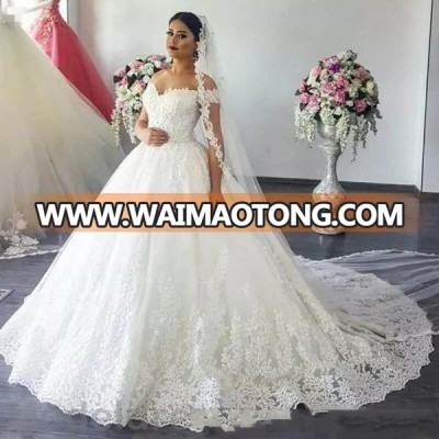 ZH0351X Luxury Lace Ball Gown A Line Off Shoulder Sweep Train Bridal Gowns With Lace Applique Plus Size Wedding Gowns