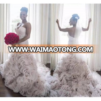 ZH3826G Plus Size Wedding Dresses Sweetheart Ruffles Mermaid Wedding Gowns Sash Beads Pleats Zipper Organza Bridal Gown