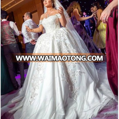 ZH3373G Robe de mariage Luxury Arabic Princess Ball Gown Wedding Dresses royal train satin Appliques Beaded Bridal Gowns