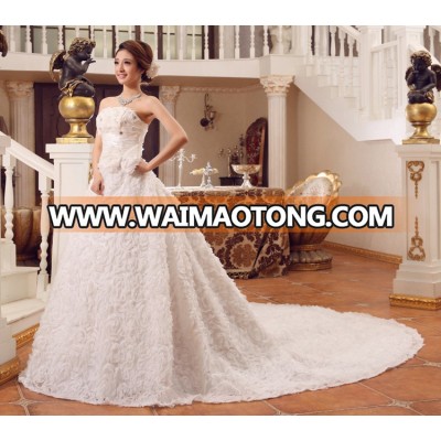 ZH0333E New arrival long tail lace bowknot wedding dress