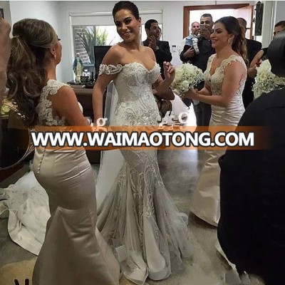 ZH3830G 2019 Gorgeous Mermaid Lace Wedding Dresses Off The Shoulder Appliqued Beaded Bridal Gowns  Vestidos De Novia