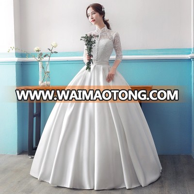 ZH0871L High neck stain fabric white floor-length wedding dress