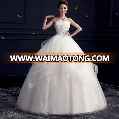 ZH0956E Latest design women white lace embroidery ball gown strapless wedding dress bride wedding gown