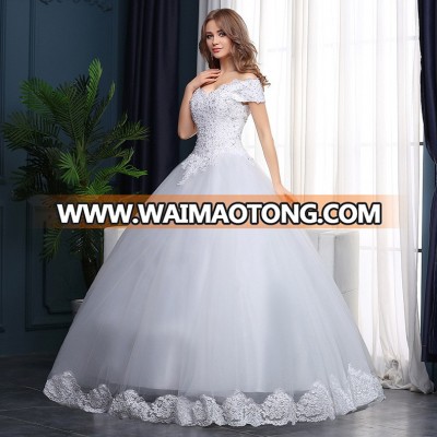 ZH1195L 2018 Luxury white gauze floor length wedding dress off shoulder bridal gown