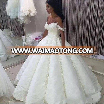 ZH3850G 2019 Lace Ball Gown Wedding Dresses Luxury Off The Shoulder Applique Beaded Ruffles Court Train Bridal Gowns vestido