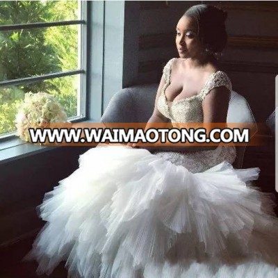 ZH3825G Luxury Mermaid Wedding Dresses Capped Major Beading Sheer Neck Sexy Wedding Gowns Long Train Plus Size Vestidos